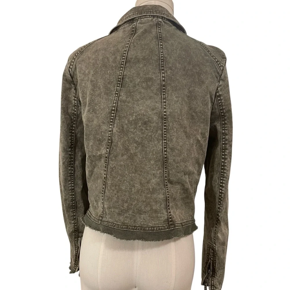 ❤️ Free People Army Green Stretch Twill Moto Collapsing Front Jacket - Picture 7 of 11